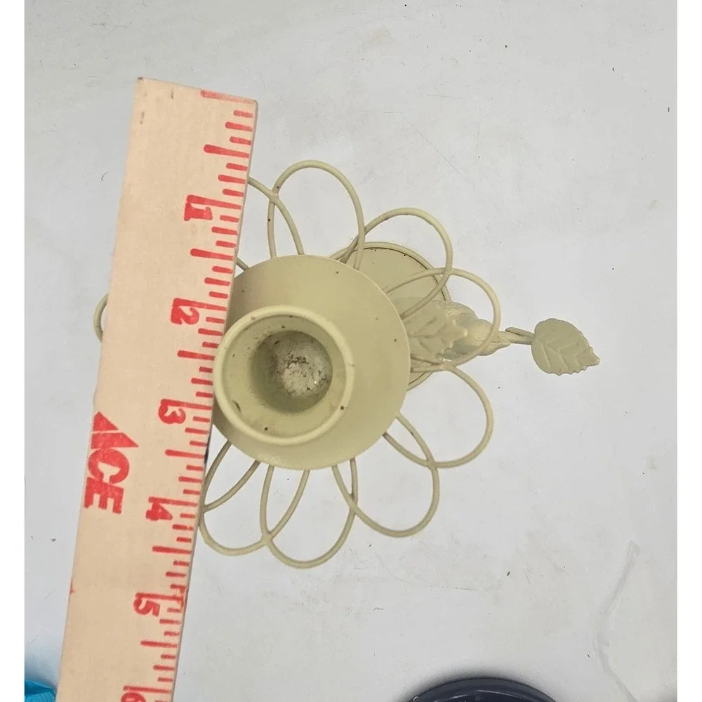 Cream Metal Bird and Flower Taper Candle Holder Rustic Farmhouse Decor